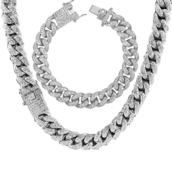 New Cuban Chains 18K white gold Plated Iced-Out Necklace - Picture 1 of 8